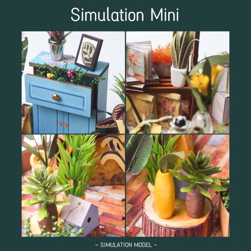 DIY Miniature Dollhouse Kit Wooden Mini Starry Flower Green