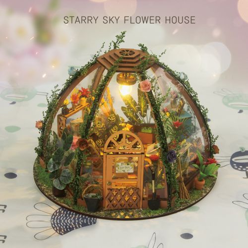 DIY Miniature Dollhouse Kit Wooden Mini Starry Flower Green