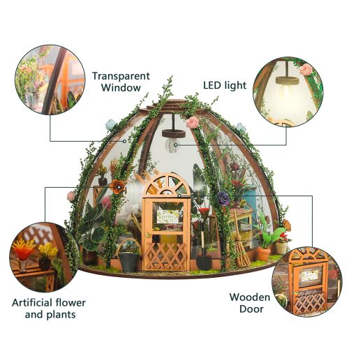 DIY Miniature Dollhouse Kit Wooden Mini Starry Flower Green