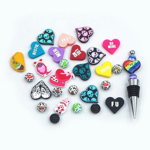 Chenkai 10pcs Till Death Do Part Valentine's Focal Beads For Pen Beadable Pen Silicone Charms Character Beads For Pen Making