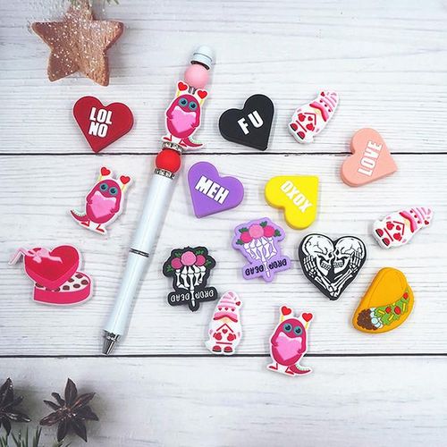 Chenkai 10pcs Till Death Do Part Valentine's Focal Beads For Pen Beadable Pen Silicone Charms Character Beads For Pen Making