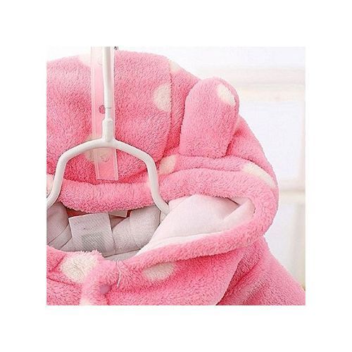 Baby Warm Bodysuit Overall Romper - Pink With White Dots