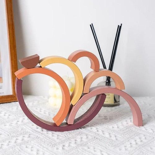 Wood Rainbow Stacking Toy Cognitive Early Educational Building Blocks Rainbow Tower Wooden Stacking Toy For Kids Gifts