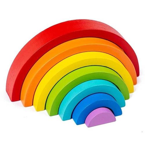 Wood Rainbow Stacking Toy Cognitive Early Educational Building Blocks Rainbow Tower Wooden Stacking Toy For Kids Gifts