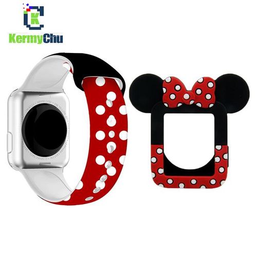Silicone Band For Watch Series 6 5 4 3 2 1 Cartoon Mouse Frame Case For Iwatch 44mm 40mm 38mm 42mm Minnie Wristband Strap