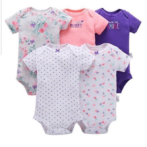 Baby 5pc Baby Girl Cotton Bodysuits - Multi colour