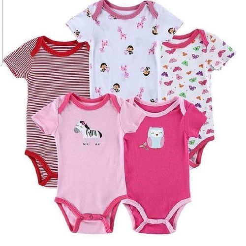 Baby 5pc Baby Girl Cotton Bodysuits - Multi colour