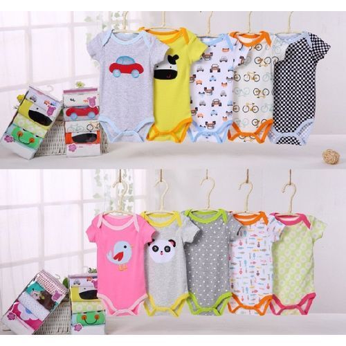 Baby 5pc Baby Girl Cotton Bodysuits - Multi colour