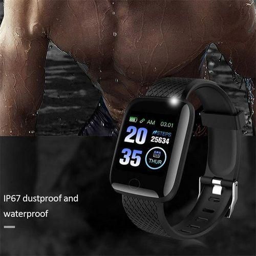 116plus Black Smart Watch Mens Womens Waterproof Watch For Ios Android