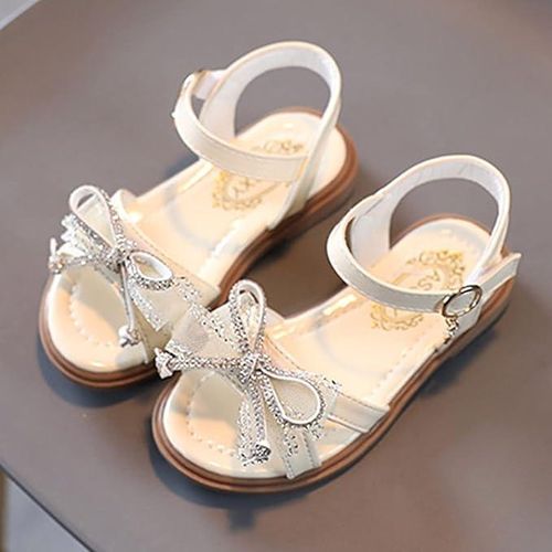 Baby Girl White  Children Sandals For Girls Flat Open Toe Rhinestone Solid Shoes