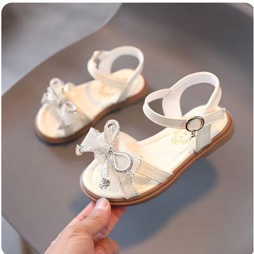 Baby Girl White  Children Sandals For Girls Flat Open Toe Rhinestone Solid Shoes