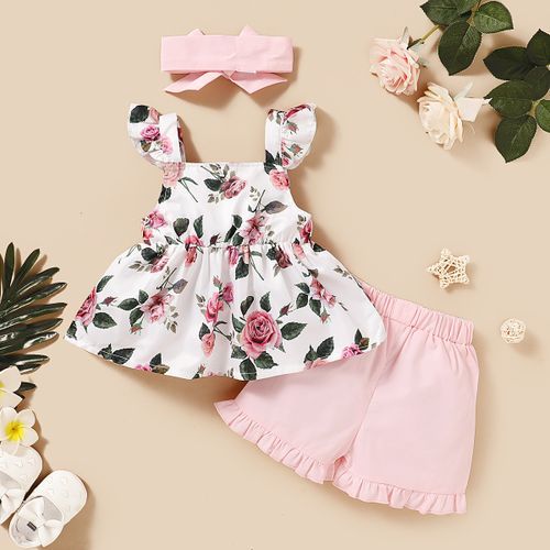 Toddler Baby Girls Outfit Rose Floral Bow Tank Tops + Shorts + Headband
