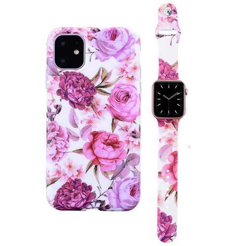Fran-9a For 13 12 11 Pro X Xs Max Xr Flower Pattern Phone Case Watch Band Strap 38/40/41/42/44/45mm