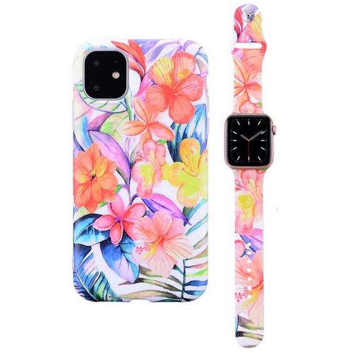 Fran-9a For 13 12 11 Pro X Xs Max Xr Flower Pattern Phone Case Watch Band Strap 38/40/41/42/44/45mm