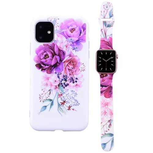 Fran-9a For 13 12 11 Pro X Xs Max Xr Flower Pattern Phone Case Watch Band Strap 38/40/41/42/44/45mm