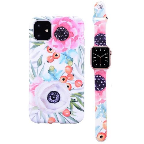 Fran-9a For 13 12 11 Pro X Xs Max Xr Flower Pattern Phone Case Watch Band Strap 38/40/41/42/44/45mm