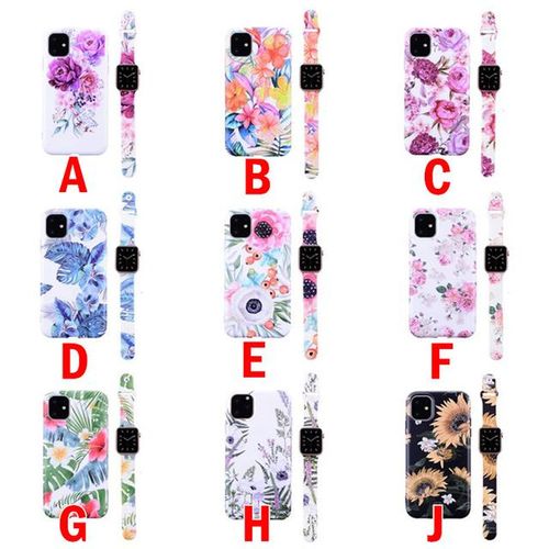 Fran-9a For 13 12 11 Pro X Xs Max Xr Flower Pattern Phone Case Watch Band Strap 38/40/41/42/44/45mm