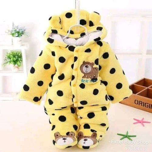 Baby Warm Bodysuit Overall Romper - Yellow With Black Dots