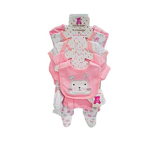 8Pc 100% Cotton Baby Girl / Boy Clothing Pack - White,Pink Different Patterns