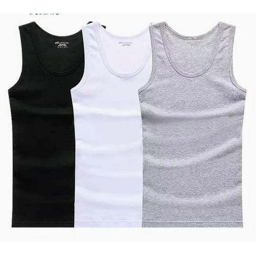 3 Pc Men's Cotton Vests - Black,Grey,White.