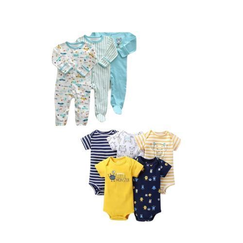 Hayden 3 Pack Short Sleeve Bodysuits  And 3Pack Overalls- Multicolor