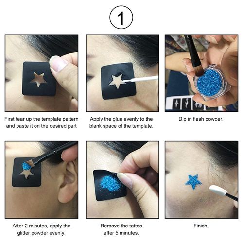 Body Glitter Tattoo Set Temporary Glitter Tattoos Kit 22 PCS Glitter Colors Fake   Tattoo kit with Tattoo Stencils Brushes Glue Waterproof Temporary Make up Body   Face Paint Glitter for Adult Kids Teenager NO5137