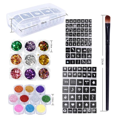 Body Glitter Tattoo Set Temporary Glitter Tattoos Kit 22 PCS Glitter Colors Fake   Tattoo kit with Tattoo Stencils Brushes Glue Waterproof Temporary Make up Body   Face Paint Glitter for Adult Kids Teenager NO5137