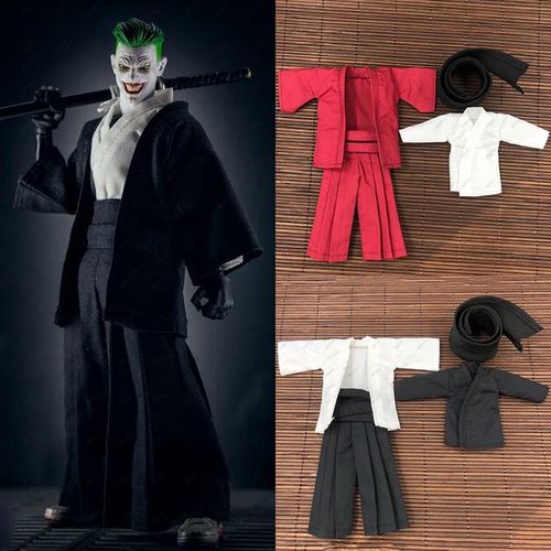 4pcs Set 1/12 Scale Japanese Clown Samurai Kimono Clothes Set Robe Shirt Pants Scarf For 6