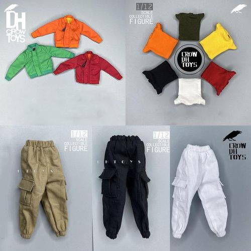 1/12 Men Zip Jacket Pants Print Shirt Fashion Street Trend Doll Cargo Pants Accessory Model For 6'' Action Figure Body