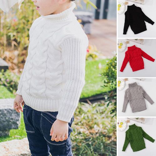Kid Boy Girl Winter Sweater Knitted Turtleneck High Collar Twist Pullover Tops