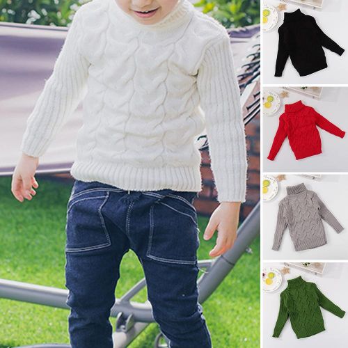 Kid Boy Girl Winter Sweater Knitted Turtleneck High Collar Twist Pullover Tops