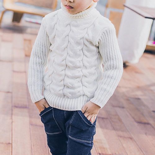 Kid Boy Girl Winter Sweater Knitted Turtleneck High Collar Twist Pullover Tops