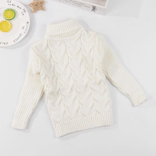 Kid Boy Girl Winter Sweater Knitted Turtleneck High Collar Twist Pullover Tops