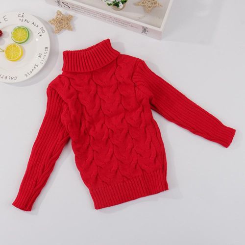 Kid Boy Girl Winter Sweater Knitted Turtleneck High Collar Twist Pullover Tops