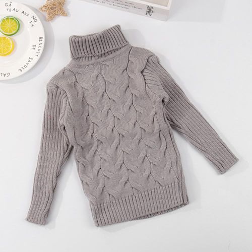 Kid Boy Girl Winter Sweater Knitted Turtleneck High Collar Twist Pullover Tops