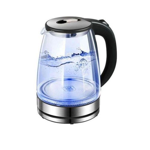 Hoffmans  2L Glass Electric Kettle With LED Blue Light- Silver & Black