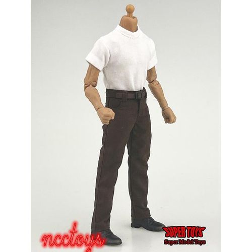 1/12 Male Solider Neck T-shirt Lamb Down Denim Jacket Straight Casual Pants with Belt for 6'' NW SHF 3A DAM Action Figure