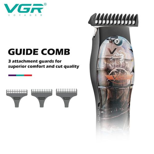 Genetic  V-953 Graffiti Design Professional Rechargeable cordless Hair & Beard Trimmer with Stainless steel Blades, USB Charging cable, 3 Guide Combs
