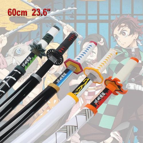 2024 New Anime Demon Slayer Cosplay 60CM/23.6 Inch Zenitsu Kyoujurou Tanjiro s Anime Wooden Katana