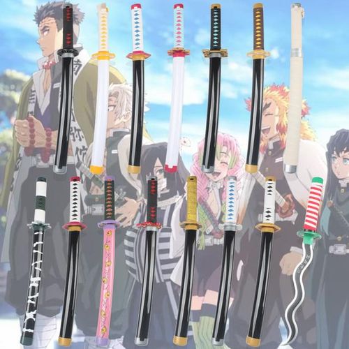 2024 New Anime Demon Slayer Cosplay 60CM/23.6 Inch Zenitsu Kyoujurou Tanjiro s Anime Wooden Katana