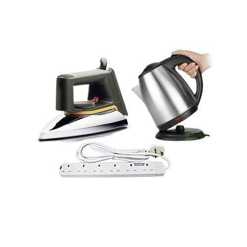 Scarlett Flat Iron, Electric Kettle 2L & 6 Way Extension Cable - Silver, White