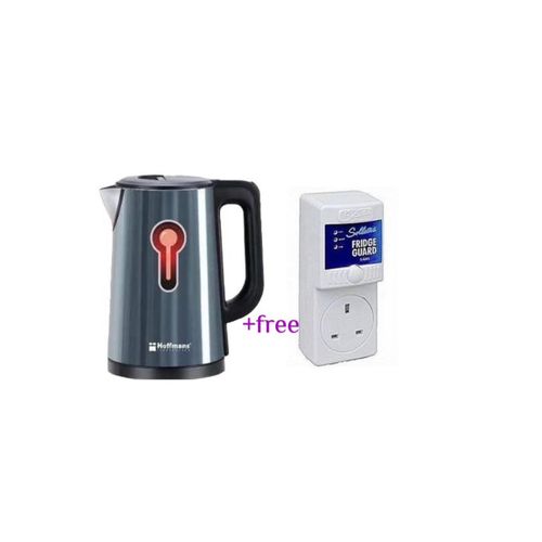 Hoffmans Pack Of Original 2.5Ltrs Electric Tea Kettle For Boiling Water Stainless Steel Double Wall Hot Water Boiler with Automatic Shut Off & Boil-Dry Protection Plus A Fridge Guard High Voltage Protector- Multicolor