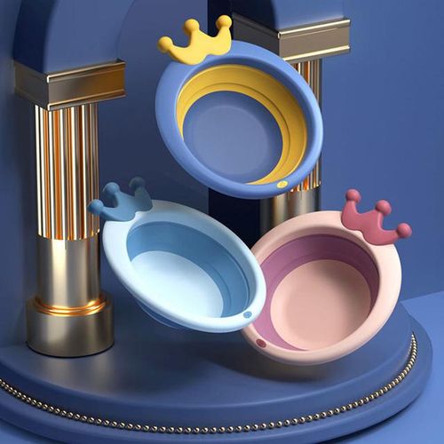 Portable Foldable Baby Bath Tub Cartoon Infant Washbasin Bucket Collapsible Tourism Camping Folding Basin Wash Footbath Basin