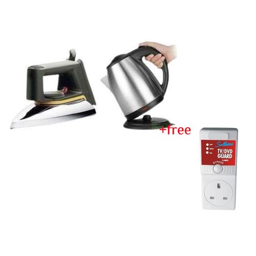 Flat Iron & 2L Electric Kettle Percolator Plus A Free TV Guard - Silver, Black