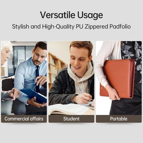 Bisofice Zippered Padfolio A4 PU Leather Portfolio Organizer For
