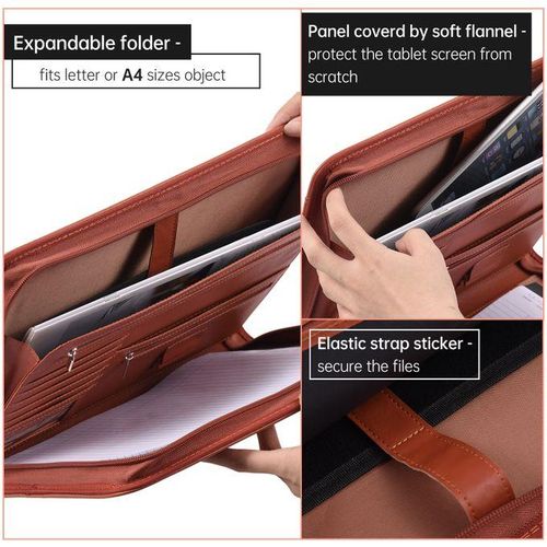 Bisofice Zippered Padfolio A4 PU Leather Portfolio Organizer For