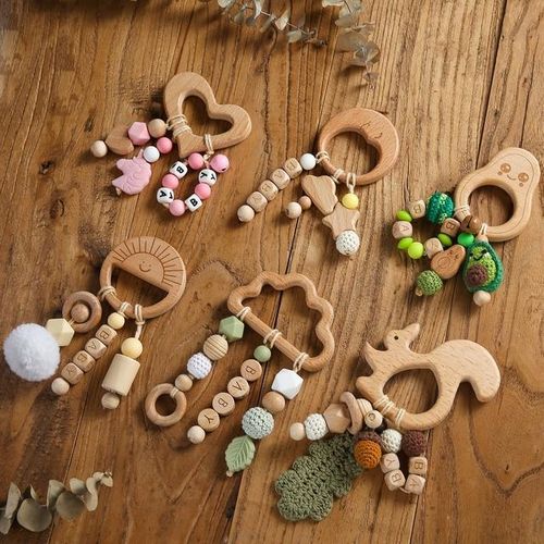 Baby Teether Wooden Rodent Animal Clouds Pendant For Newborn Personalised Name Baby Health Items Nurse Accessories S Toys