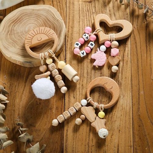 Baby Teether Wooden Rodent Animal Clouds Pendant For Newborn Personalised Name Baby Health Items Nurse Accessories S Toys