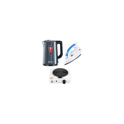 Hoffmans Pack Of Original 2.5Ltrs Electric Tea Kettle For Boiling Water Stainless Steel Double Wall Hot Water Boiler with Automatic Shut Off & Boil-Dry Protection Plus A Steam & Dry Flat Iron And A Single Solid Electric Hotplate 1000W - Multicolor