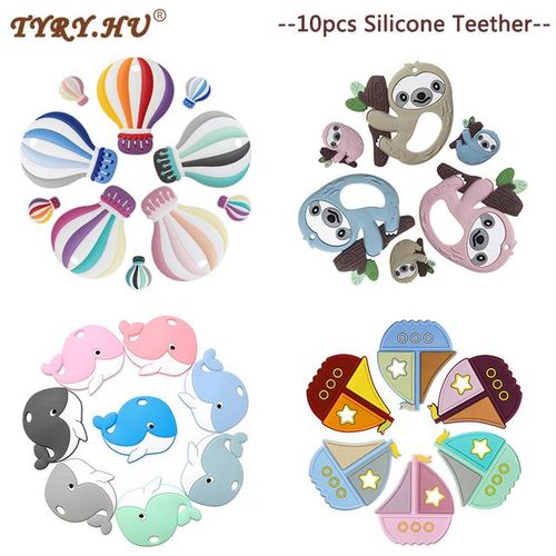 Tyry.hu 10pcs Silicone Teether Bpa Free Baby Teething Necklace Food Grade Infant Chewable Toys Cartoon Animal Baby Teether